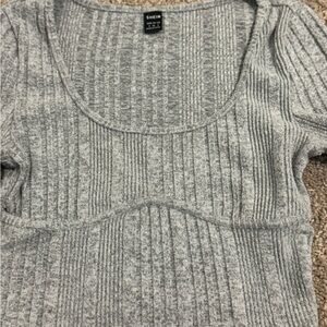 SHEIN Light Gray Ribbed Scoop Neck Sweater